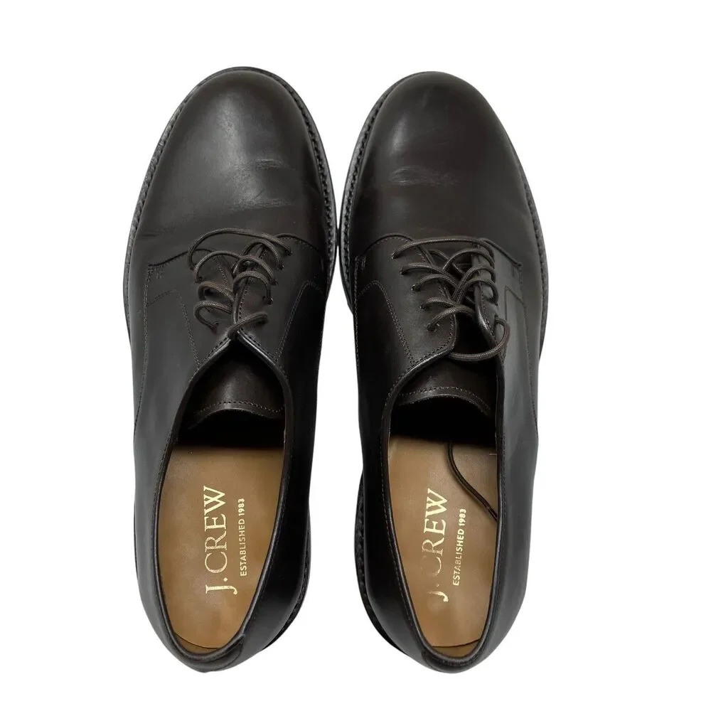 J.Crew Ludlow Mens 9.5 Brown Leather Derby Shoes Old Money Wedding Euro Summer
